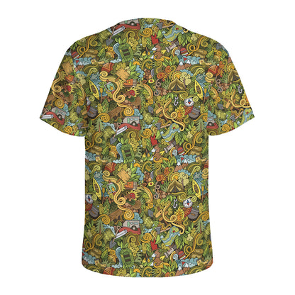 Outdoor Camping Pattern Print Men's Sports T-Shirt