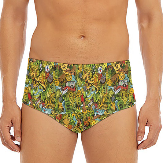Outdoor Camping Pattern Print Men's Triangle Swim Briefs