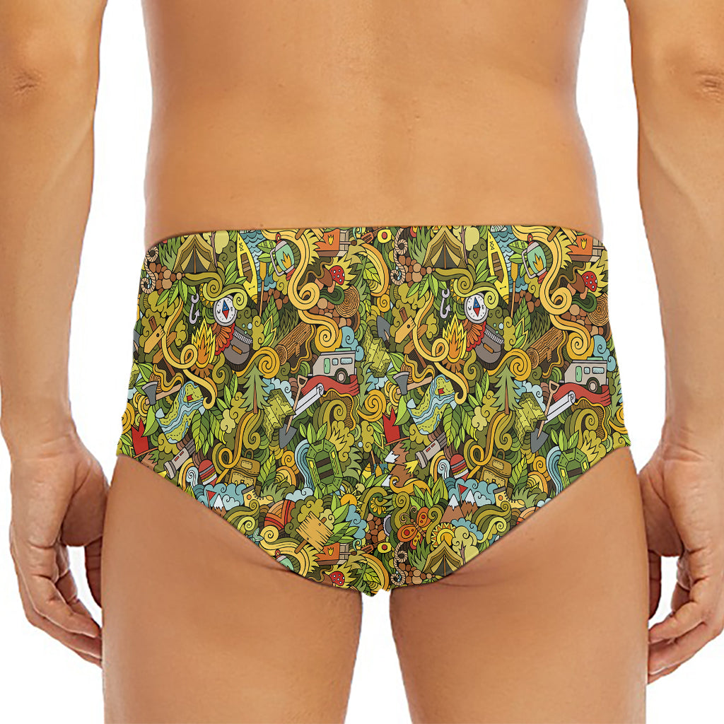 Outdoor Camping Pattern Print Men's Triangle Swim Briefs