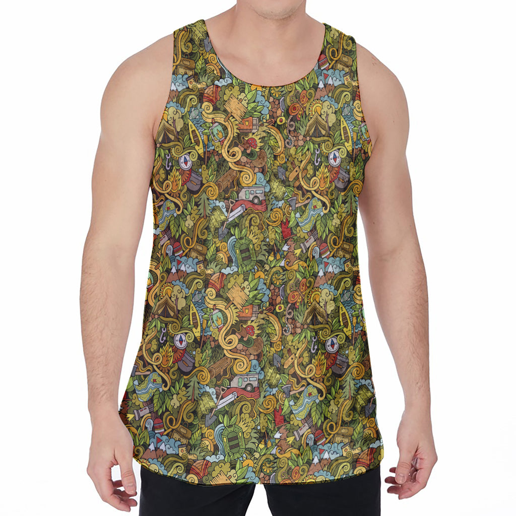 Outdoor Camping Pattern Print Men's Velvet Tank Top