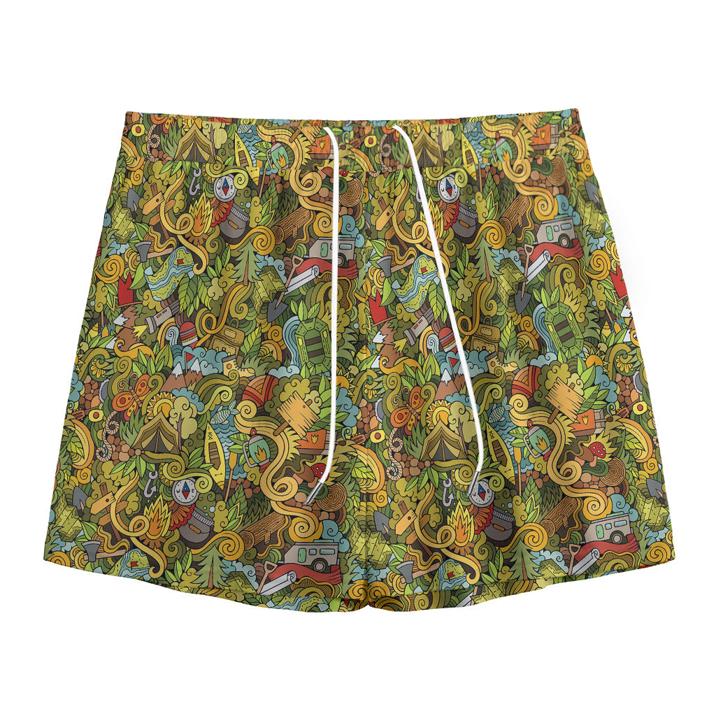 Outdoor Camping Pattern Print Mesh Shorts
