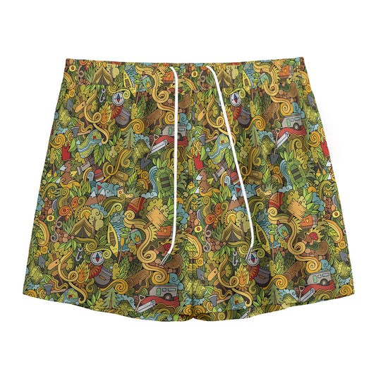 Outdoor Camping Pattern Print Mesh Shorts