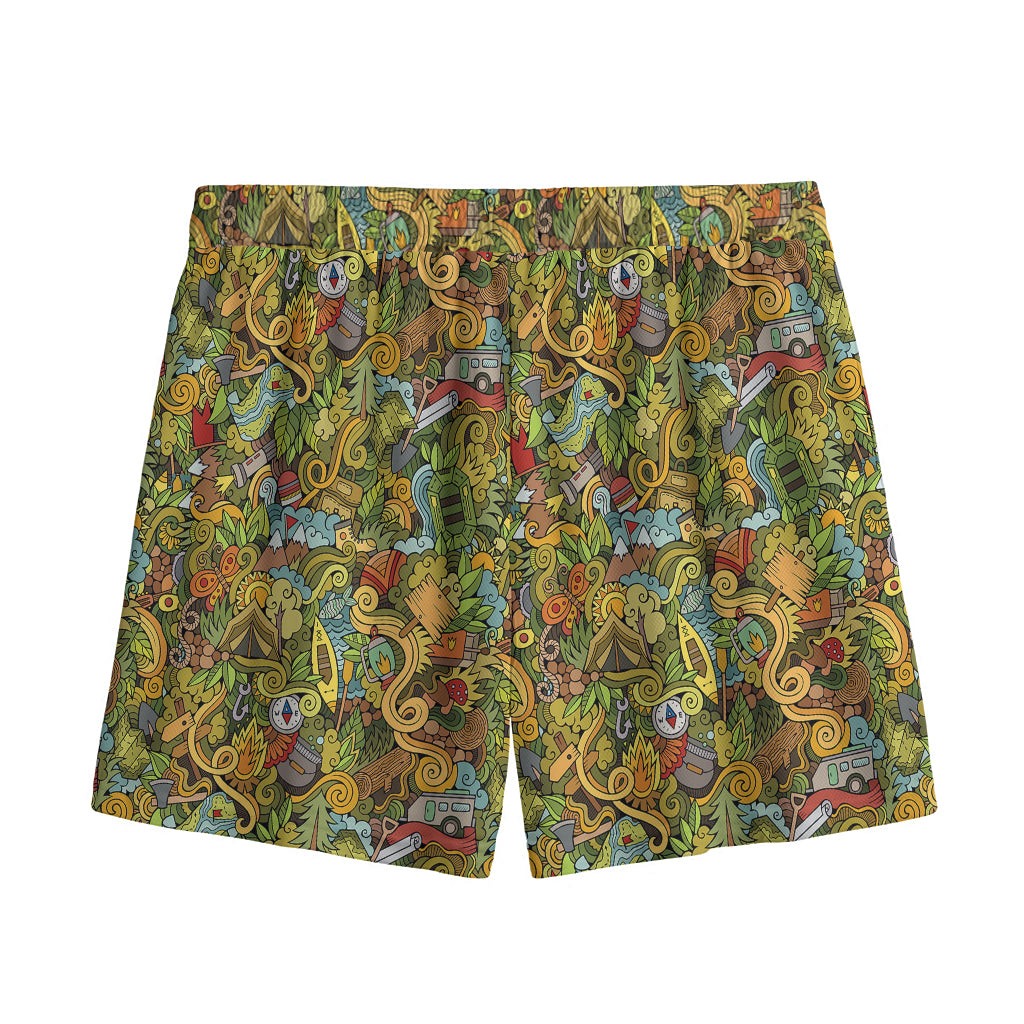 Outdoor Camping Pattern Print Mesh Shorts