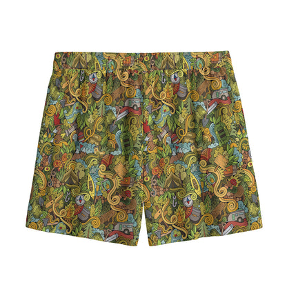 Outdoor Camping Pattern Print Mesh Shorts
