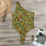 Outdoor Camping Pattern Print One Shoulder Bodysuit