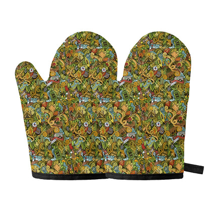 Outdoor Camping Pattern Print Oven Mitts