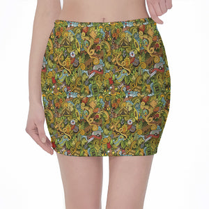 Outdoor Camping Pattern Print Pencil Mini Skirt