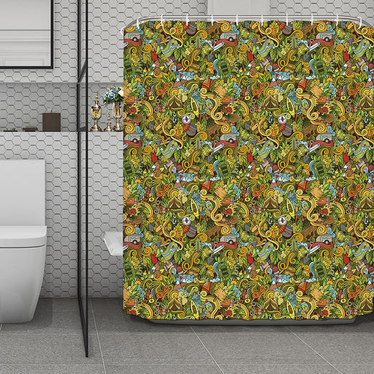 Outdoor Camping Pattern Print Polyester Shower Curtain
