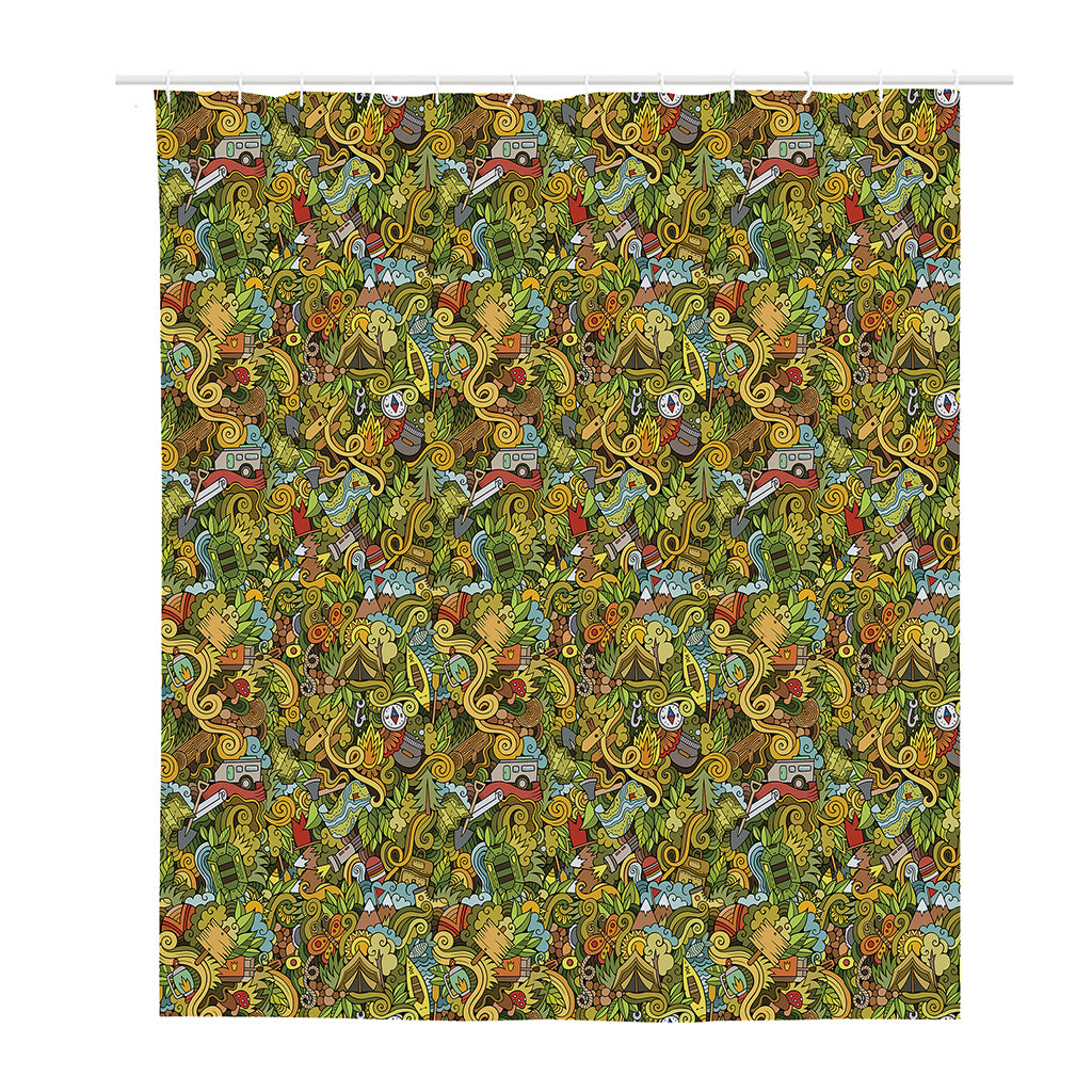 Outdoor Camping Pattern Print Polyester Shower Curtain