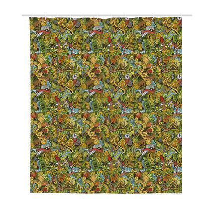 Outdoor Camping Pattern Print Polyester Shower Curtain