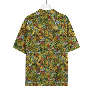 Outdoor Camping Pattern Print Rayon Hawaiian Shirt