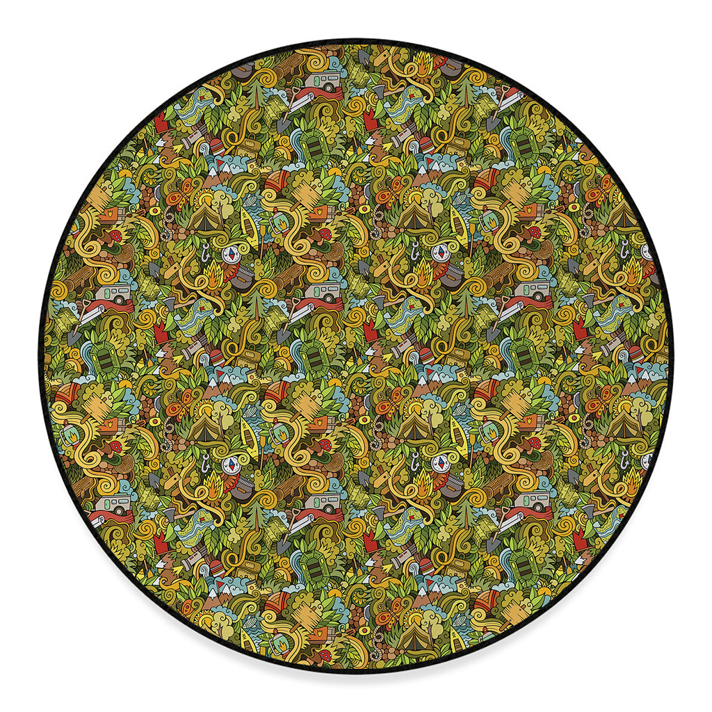 Outdoor Camping Pattern Print Round Floor Mat