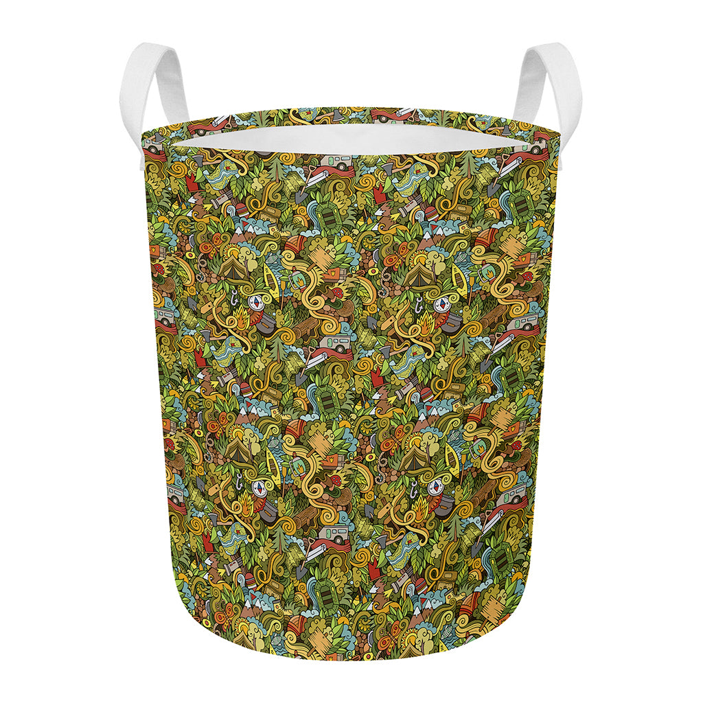 Outdoor Camping Pattern Print Round Laundry Basket