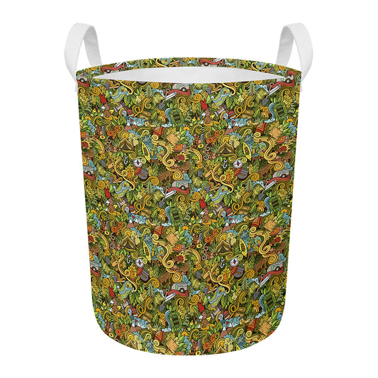 Outdoor Camping Pattern Print Round Laundry Basket