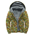 Outdoor Camping Pattern Print Sherpa Lined Zip Up Hoodie