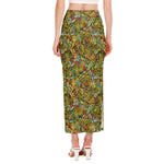 Outdoor Camping Pattern Print Side Slit Maxi Skirt