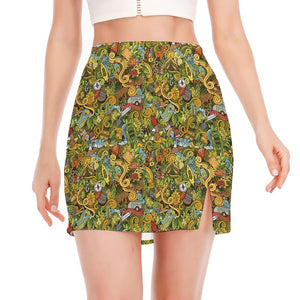 Outdoor Camping Pattern Print Side Slit Mini Skirt