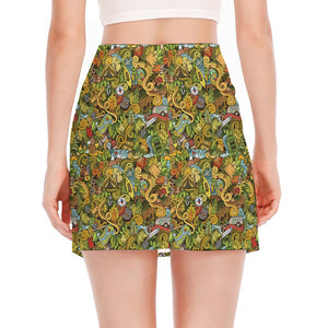 Outdoor Camping Pattern Print Side Slit Mini Skirt