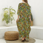 Outdoor Camping Pattern Print Silk V-Neck Kaftan Dress