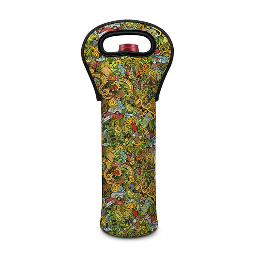 Outdoor Camping Pattern Print Single Neoprene Wine Tote