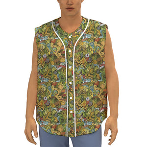 Outdoor Camping Pattern Print Sleeveless Baseball Jersey