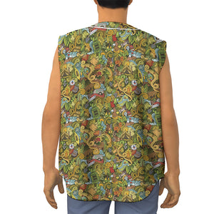 Outdoor Camping Pattern Print Sleeveless Baseball Jersey