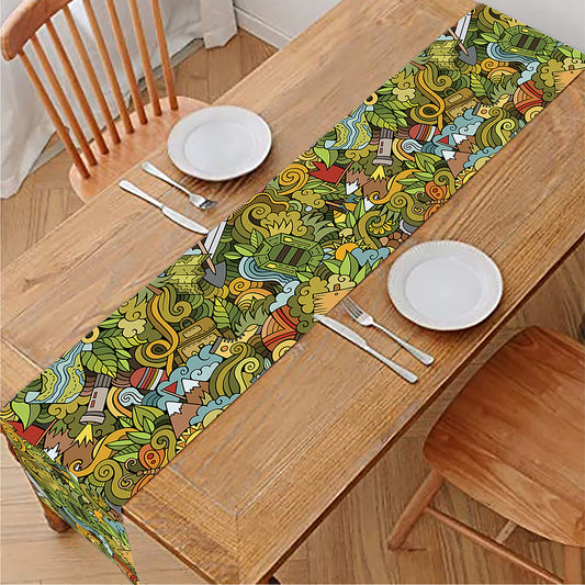 Outdoor Camping Pattern Print Table Runner