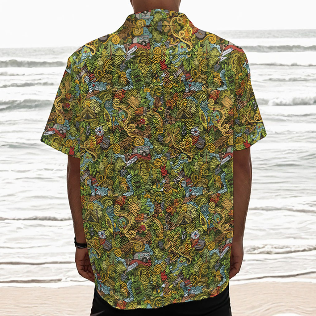 Outdoor Camping Pattern Print Textured Short Sleeve Shirt