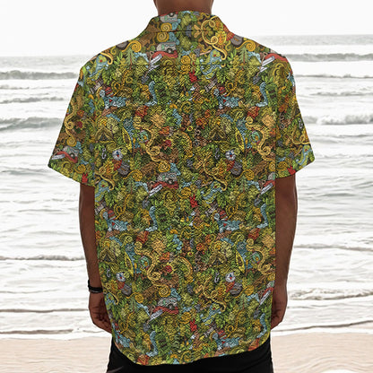 Outdoor Camping Pattern Print Textured Short Sleeve Shirt