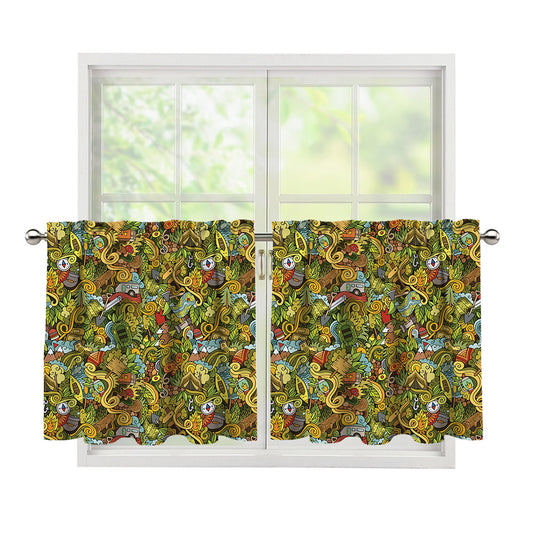 Outdoor Camping Pattern Print Tier Curtains
