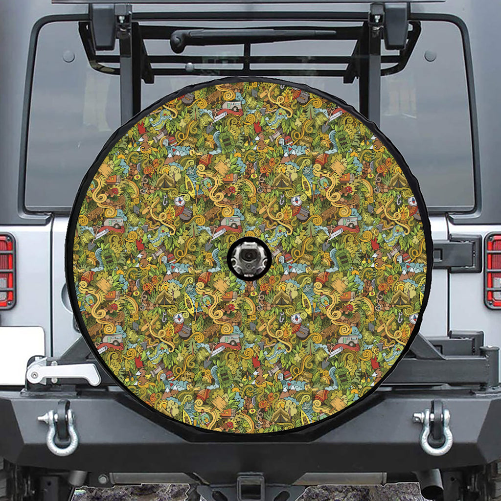 Outdoor Camping Pattern Print Tire Cover With Camera Hole