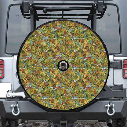 Outdoor Camping Pattern Print Tire Cover With Camera Hole