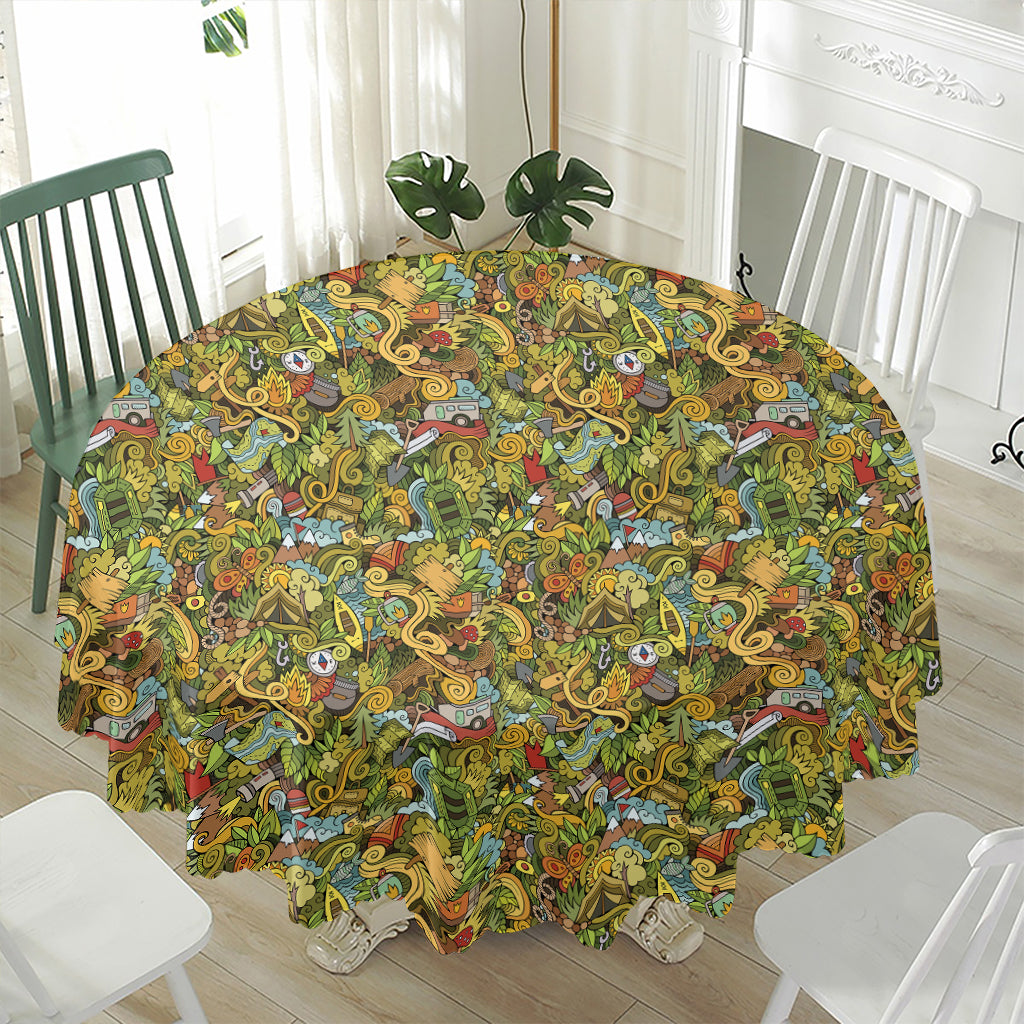 Outdoor Camping Pattern Print Waterproof Round Tablecloth