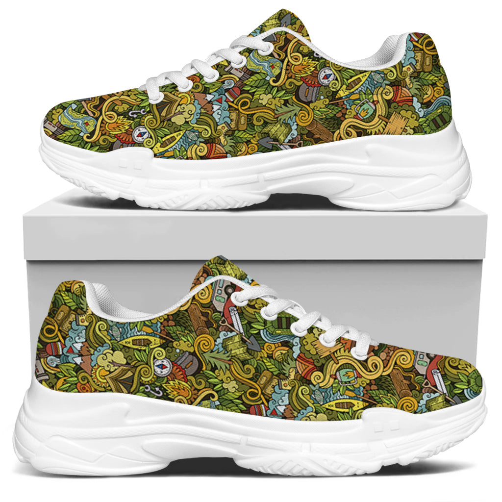 Outdoor Camping Pattern Print White Chunky Shoes