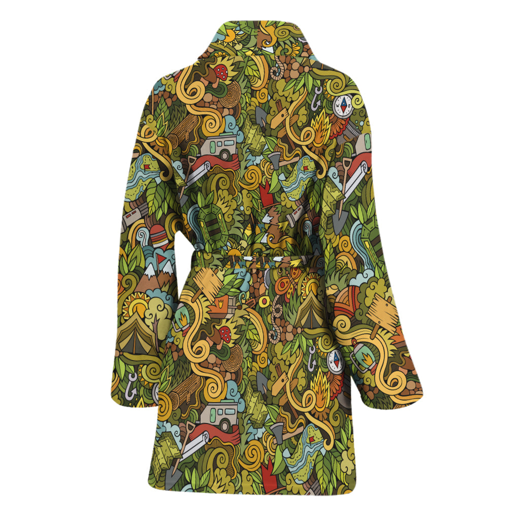 Outdoor Camping Pattern Print Women's Bathrobe