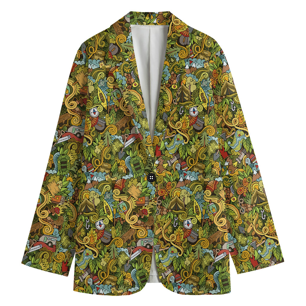 Outdoor Camping Pattern Print Women's Blazer