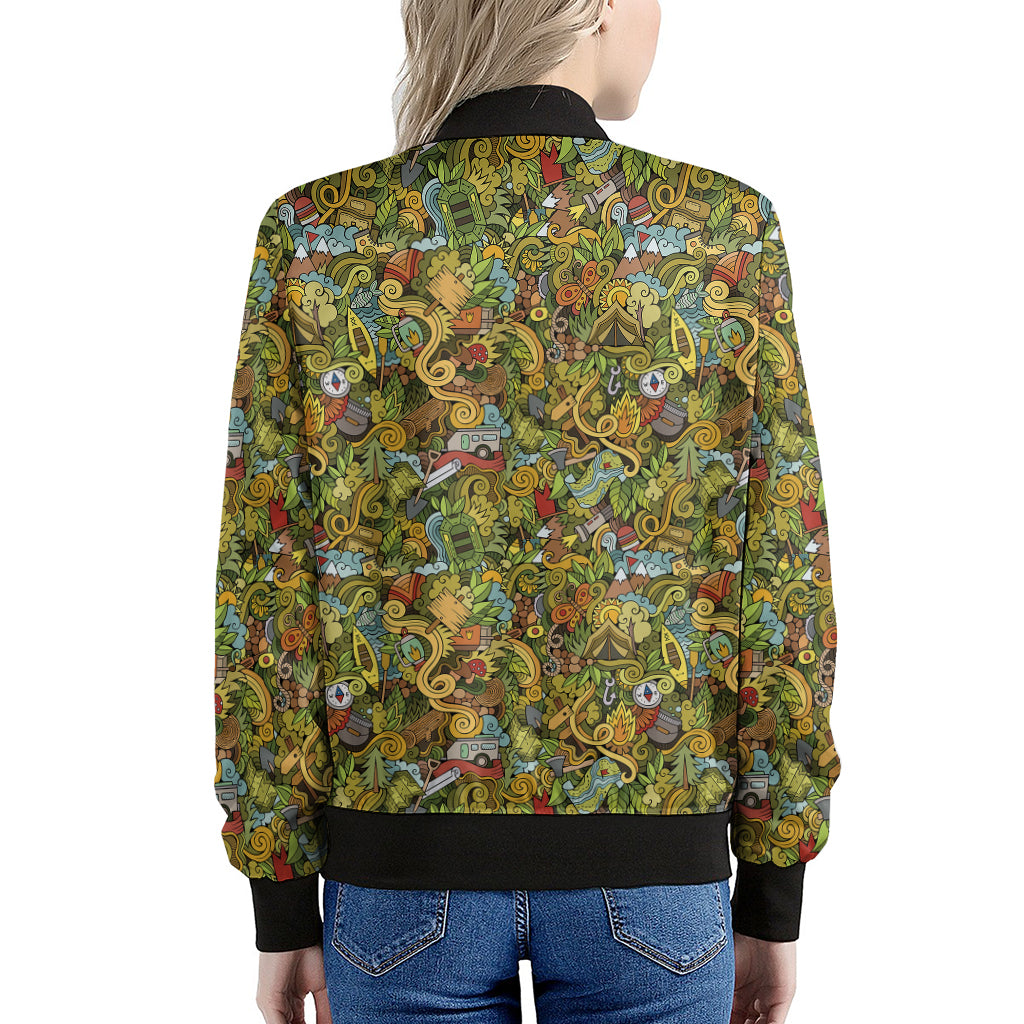 Outdoor Camping Pattern Print Women's Bomber Jacket