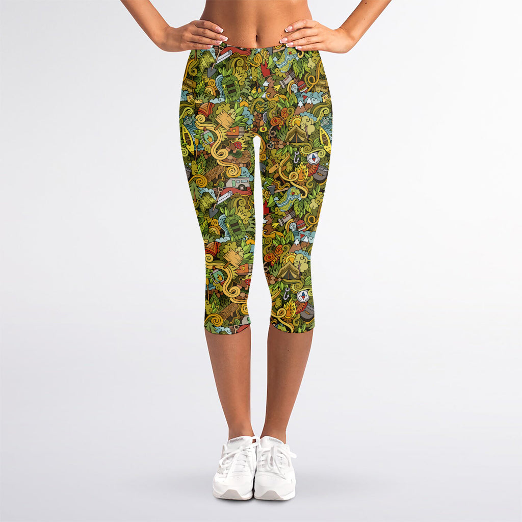 Outdoor Camping Pattern Print Women's Capri Leggings