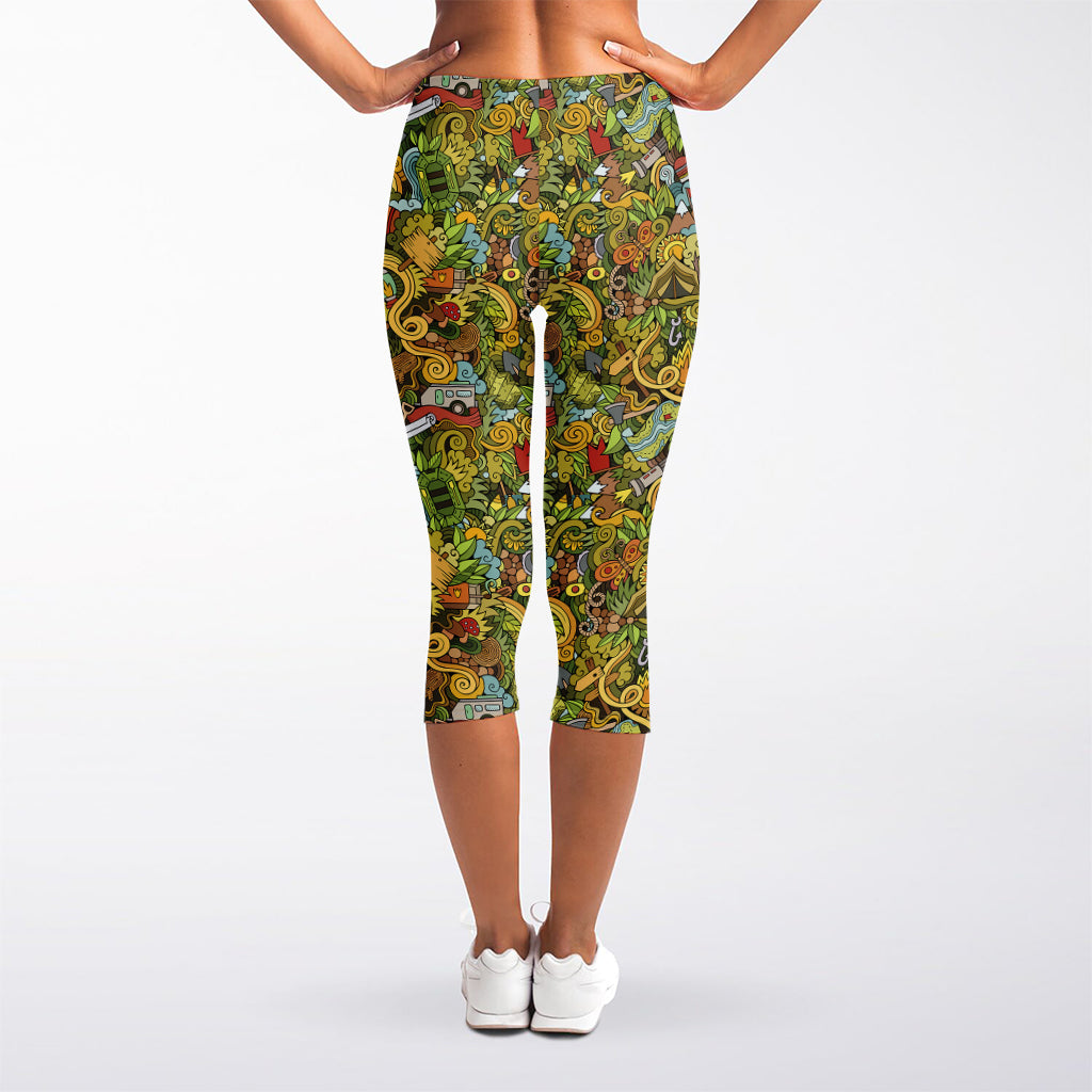 Outdoor Camping Pattern Print Women's Capri Leggings