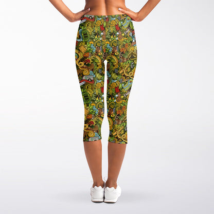 Outdoor Camping Pattern Print Women's Capri Leggings