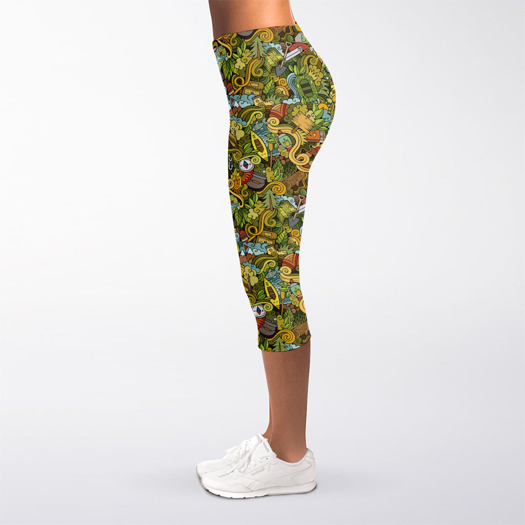Outdoor Camping Pattern Print Women's Capri Leggings