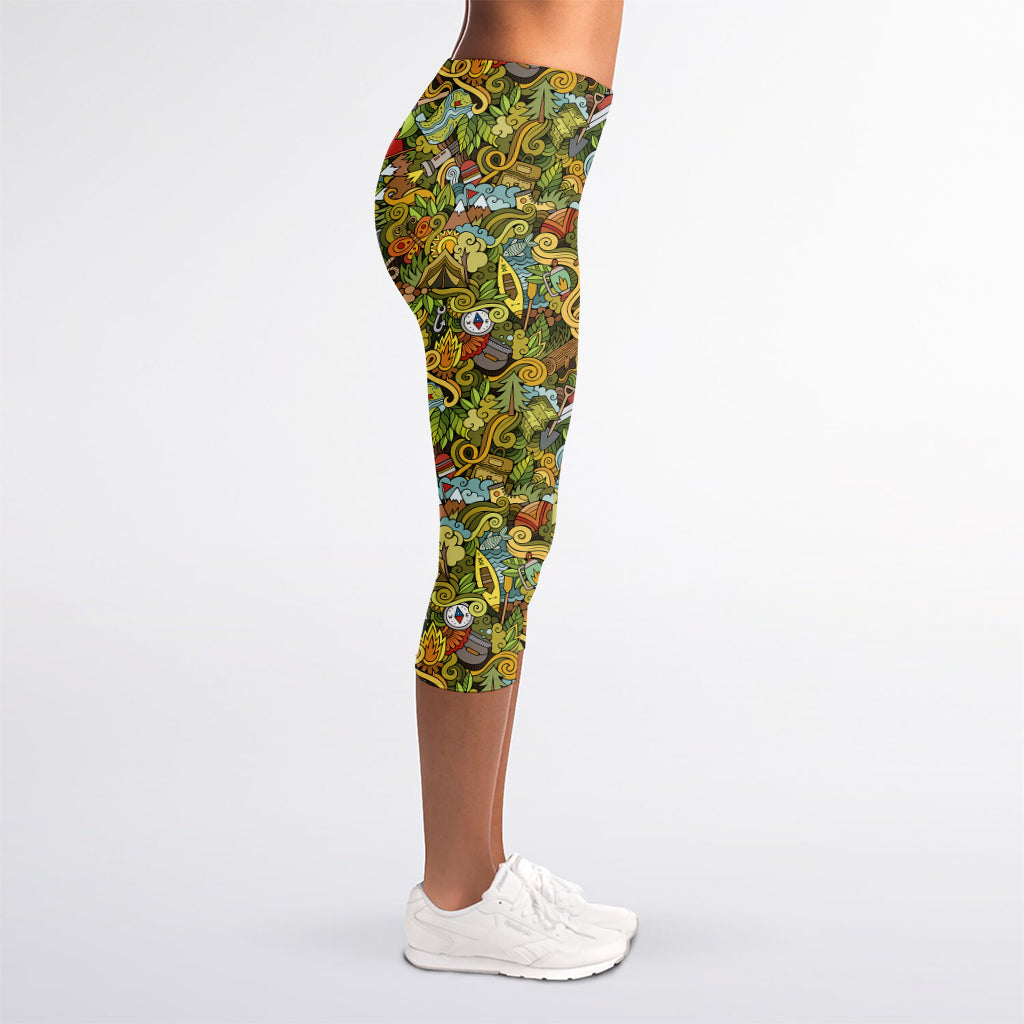 Outdoor Camping Pattern Print Women's Capri Leggings