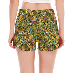 Outdoor Camping Pattern Print Women's Split Running Shorts