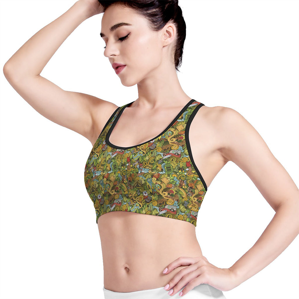 Outdoor Camping Pattern Print Women's Sports Bra