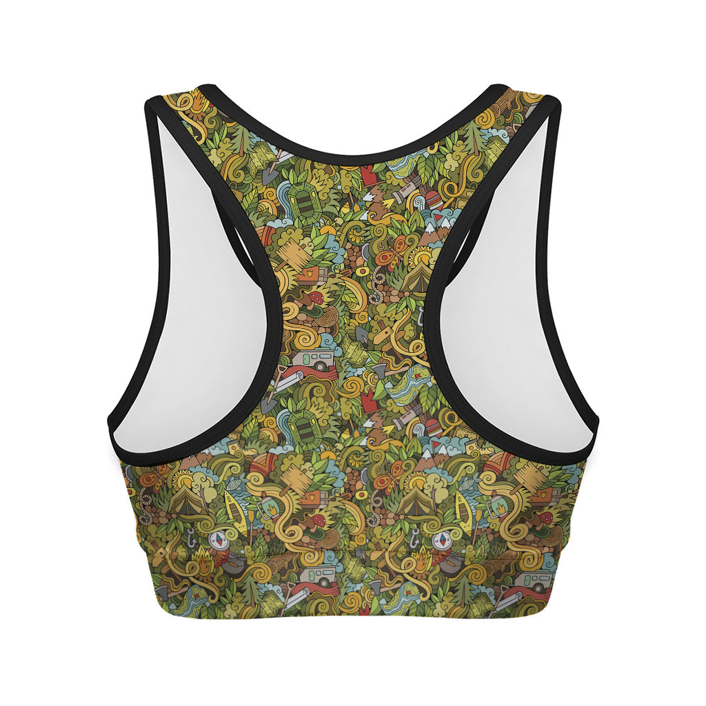 Outdoor Camping Pattern Print Women's Sports Bra