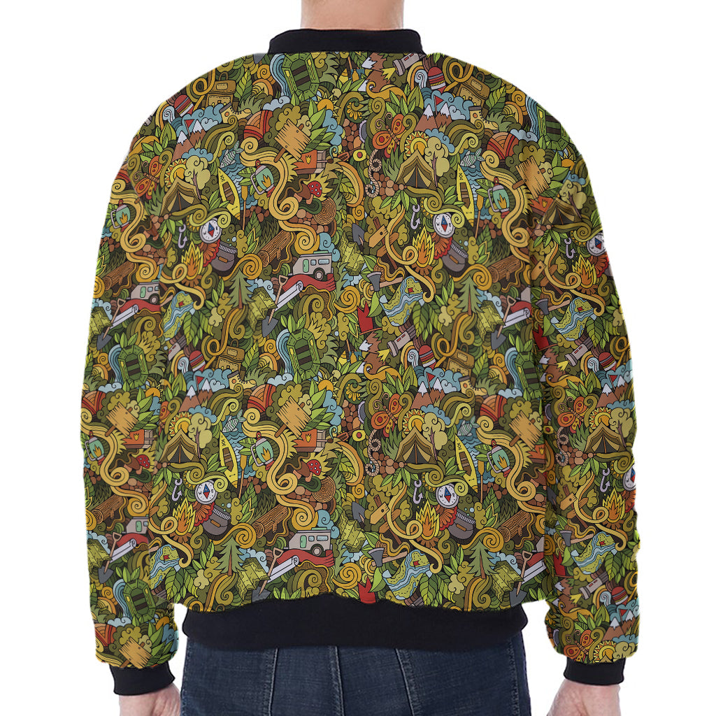 Outdoor Camping Pattern Print Zip Sleeve Bomber Jacket