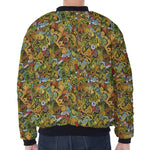 Outdoor Camping Pattern Print Zip Sleeve Bomber Jacket