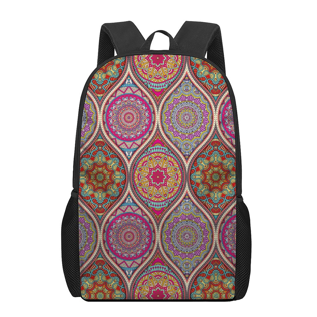Oval Bohemian Mandala Patchwork Print 17 Inch Backpack