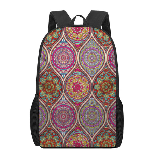 Oval Bohemian Mandala Patchwork Print 17 Inch Backpack