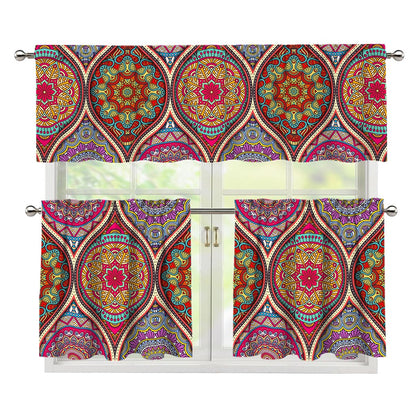 Oval Bohemian Mandala Patchwork Print 3 Piece Kitchen Curtains